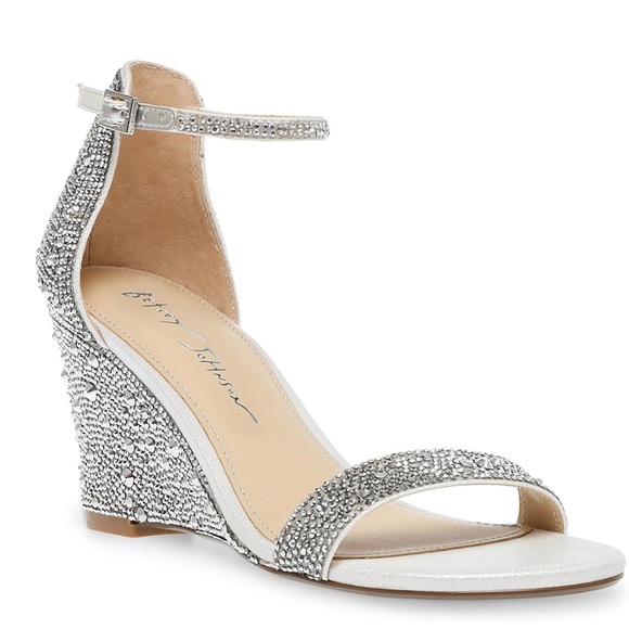 New Betsey Johnson Silver Rhinestone Debie Wedge Heel Shoes Size 8.5 - Picture 2 of 12